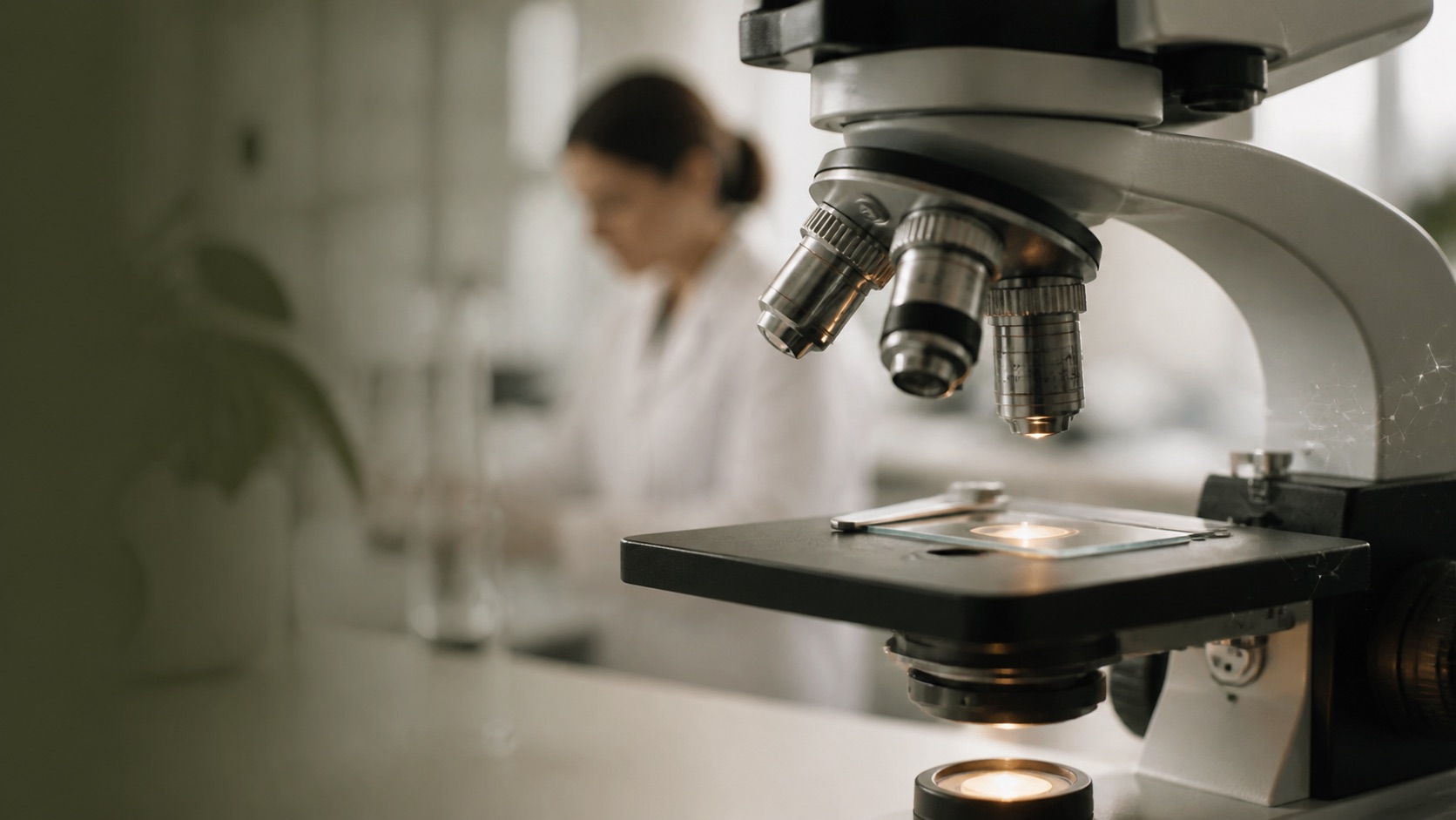 Microscopio e attività di laboratorio in un ambiente clinico contemporaneo.